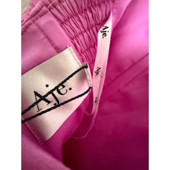 Aje Palladium Ruffled Strapless Ruffled Pleated Gauze Pink Mini Dress Size 12 - Picture 12 of 14